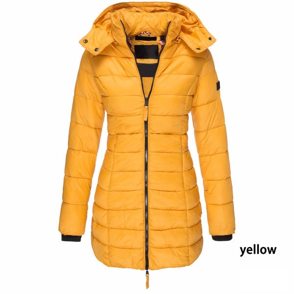 Winter women's mid-length padded jacket warm solid color hooded jacket-7