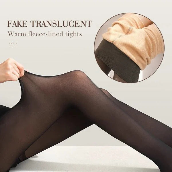 🔥2023 inverno Hot SALE Pernas🔥impecáveis Fake Translúcido Quente Pelúcia Forrado Collants Elásticos