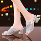 Mesh Thick Heel Sandals Summer Fish Mouth With Sequins Large Size High Heel-1