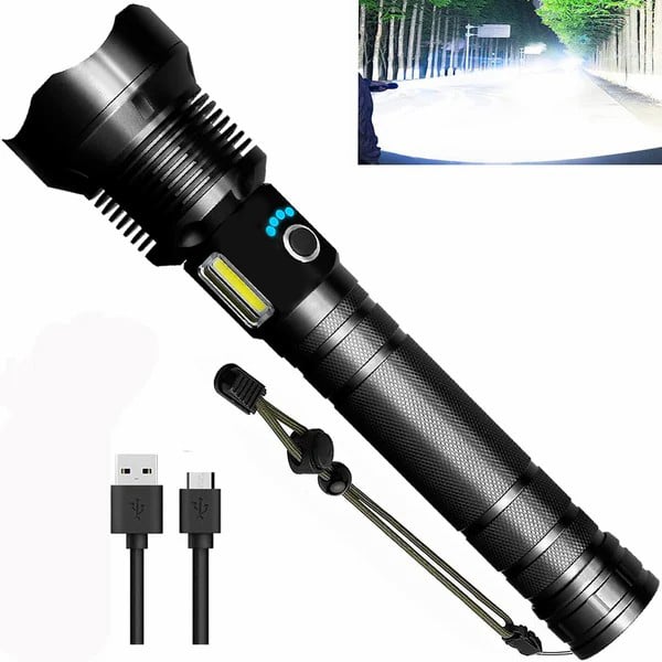 (DERNIER JOUR VENTE 49% OFF) LED Rechargeable Tactique Laser lampe de Poche 90000 Haute Lumens