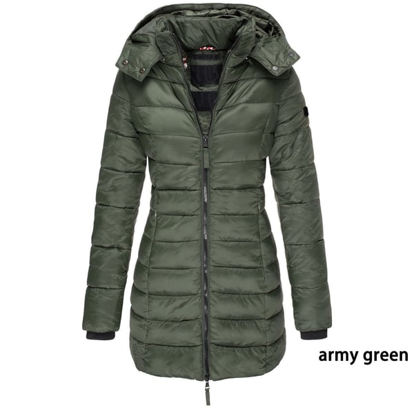 Winter women's mid-length padded jacket warm solid color hooded jacket-8