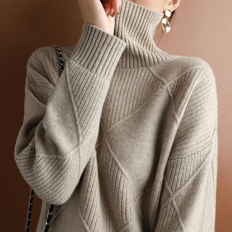 Loose Cashmere Turtleneck Sweater Cardigan-5