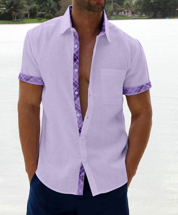 Men's Casual Plaid Collar Button Shirt-8