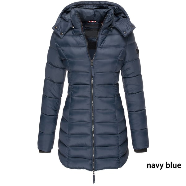 Winter women's mid-length padded jacket warm solid color hooded jacket-9