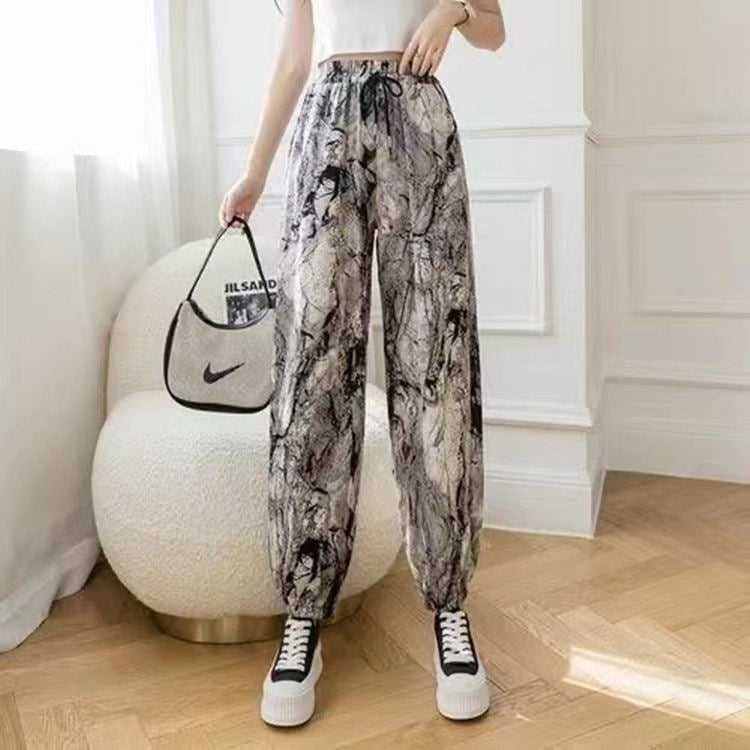 Ice Silk Printed Casual Pants For Women-5
