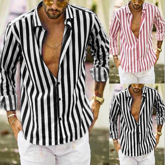 🌟Christmas 50% Off Promotion🌟 Men's Cotton Linen Striped Button Down Long Sleeve