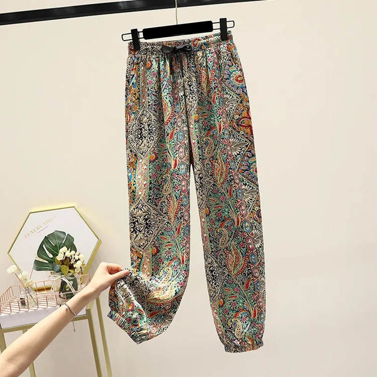Ice Silk Printed Casual Pants For Women-7