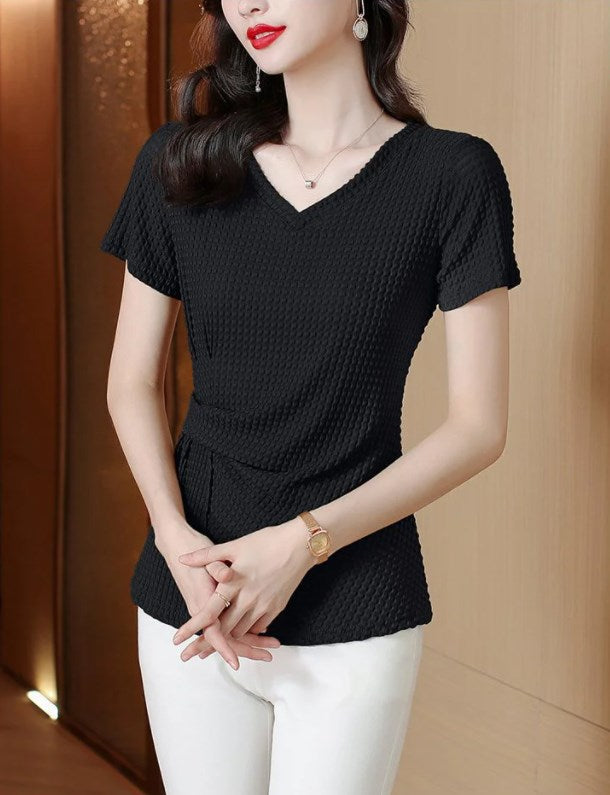 Fashionable V-neck Pleated Short Sleeve-6