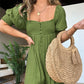 Women's Square Neckline Jumpsuit With Smocked Bodice Button